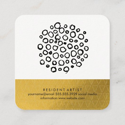 Gold Glitter Circle Folie Patroon | Goudstrim Vierkante Visitekaartje (Achterkant)