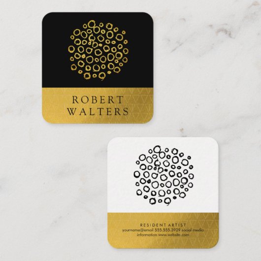 Gold Glitter Circle Folie Patroon | Goudstrim Vierkante Visitekaartje (Voorkant / Achterkant)