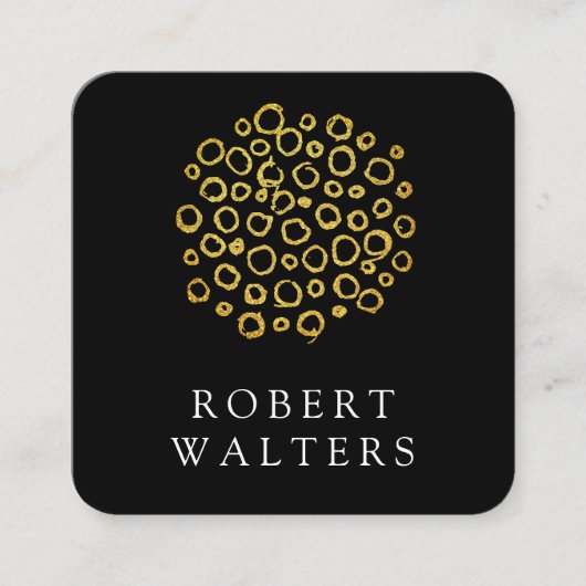 Gold Glitter Circle Folie Patroon Vierkante Visitekaartje (Voorkant)