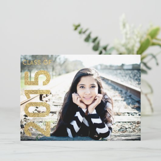 Gold Glitter Class of 2015 Afstuderen 2015 Invite Kaart (Staand voorkant)