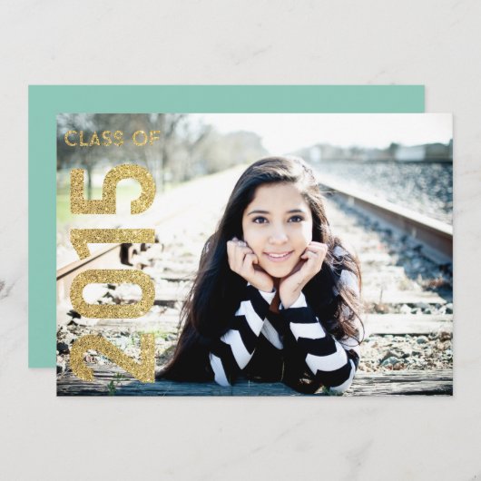 Gold Glitter Class of 2015 Afstuderen 2015 Invite Kaart (Voorkant / Achterkant)