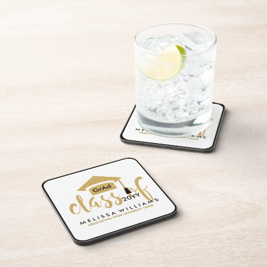 Gold Glitter Class of 2016 Modern Text Design Bier Onderzetter (Rechterzijde)