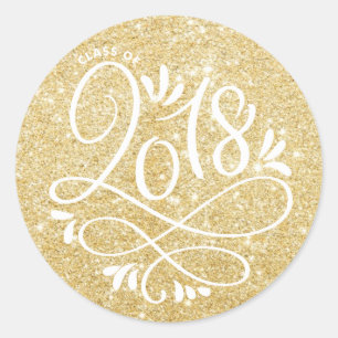 Gold Glitter Class of 2018 Flourish Afstuderen Ronde Sticker
