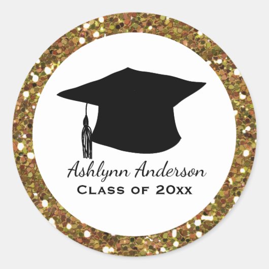 Gold Glitter Class of 2022 Afstuderen Ronde Sticker (Voorkant)
