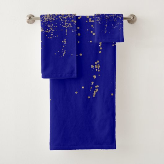 Gold Glitter Cobalt Blue Gradient Ombre Confetti Bad Handdoek (Insitu)