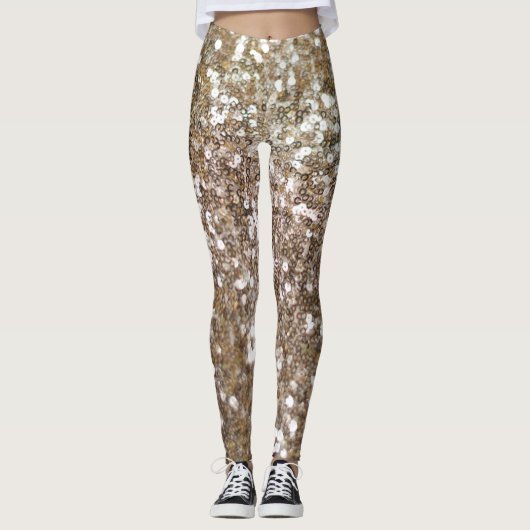 Gold Glitter Comfy Cozy Trendy Workout Chic Leggings (Voorkant)