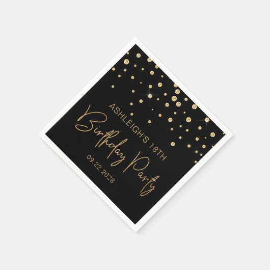 Gold Glitter Confetti 18e verjaardag Black Servet (Hoek)