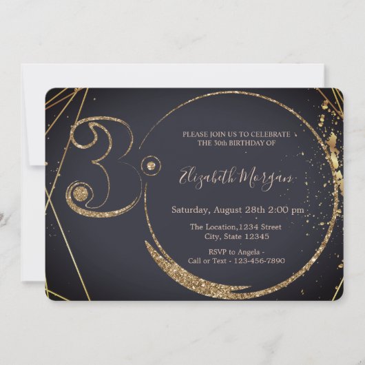 Gold Glitter Confetti 30th Birthday Kaart (Voorkant)