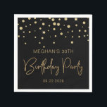 Gold Glitter Confetti 30th Birthday Party Black Servet<br><div class="desc">Deze elegante verjaardagsluiers zijn voorzien van een gouden diamantconfetti en de woorden "Birthday Party" in gouden faux glitter-typografie op een zwarte achtergrond. Pas ze aan met de naam en het verjaardagsjaar van de eer en de datum.</div>