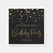 Gold Glitter Confetti 30th Birthday Party Black Servet (Voorkant)