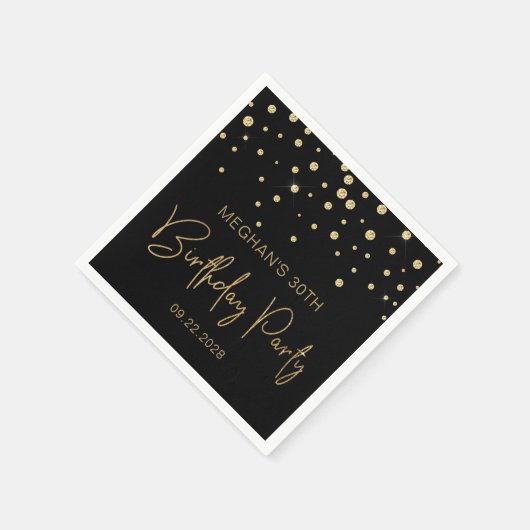 Gold Glitter Confetti 30th Birthday Party Black Servet (Hoek)