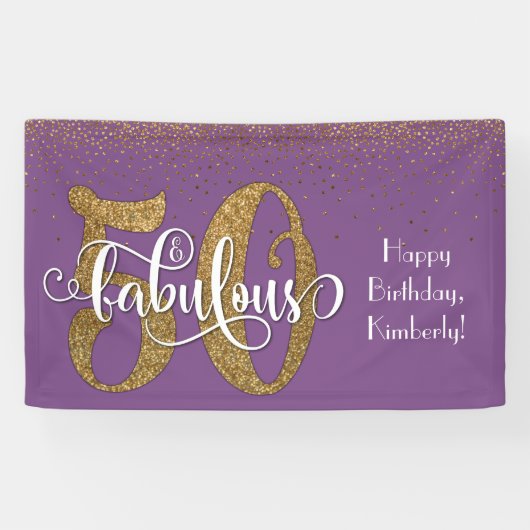 Gold Glitter Confetti 50 & Fabulous Paars Spandoek (Horizontaal)