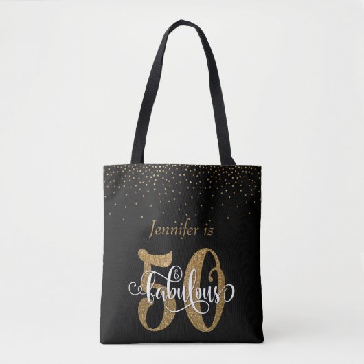 Gold Glitter & Confetti 50 & handig, persoonlijk a Tote Bag (Voorkant)