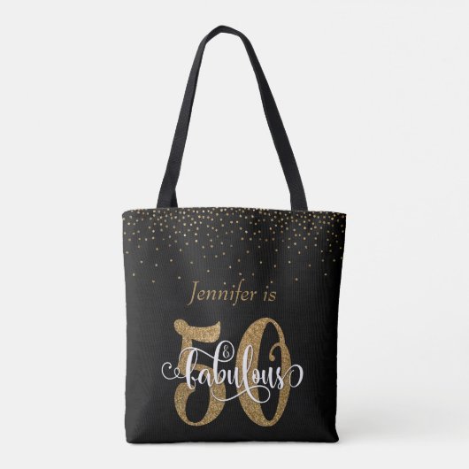 Gold Glitter & Confetti 50 & handig, persoonlijk a Tote Bag (Achterkant)