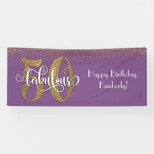 Gold Glitter Confetti 50 & Paars Spandoek (Horizontaal)