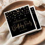 Gold Glitter Confetti 60th Birthday Party Black Servet<br><div class="desc">Deze elegante verjaardagsluiers zijn voorzien van een gouden diamantconfetti en de woorden "Birthday Party" in gouden faux glitter-typografie op een zwarte achtergrond. Pas ze aan met de naam en het verjaardagsjaar van de eer en de datum.</div>