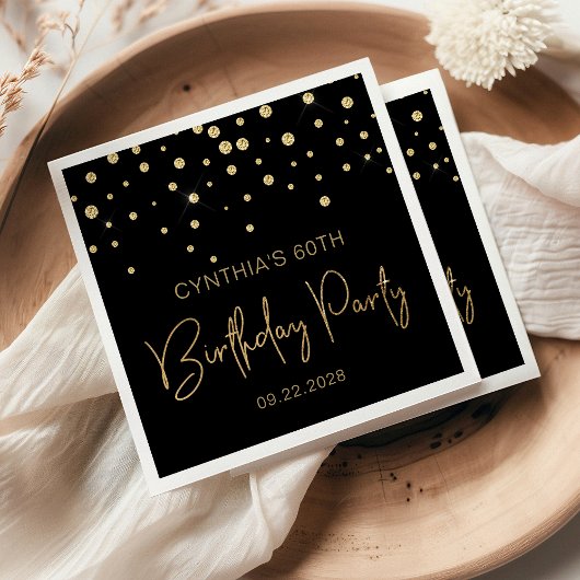Gold Glitter Confetti 60th Birthday Party Black Servet