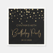 Gold Glitter Confetti 60th Birthday Party Black Servet (Voorkant)