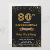 Gold glitter confetti 80e verjaardag uitnodiging (Voorkant)