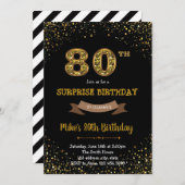 Gold glitter confetti 80e verjaardag uitnodiging (Voorkant / Achterkant)