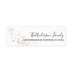 Gold glitter confetti-adres voor kerstretour etiket