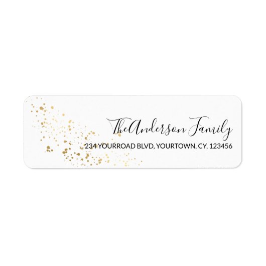Gold glitter confetti-adres voor kerstretour etiket (Voorkant)