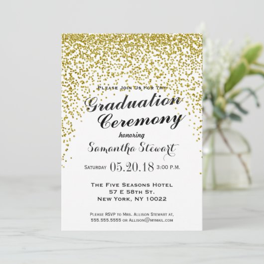 Gold Glitter Confetti Afstuderen Uitnodigingen (Staand voorkant)