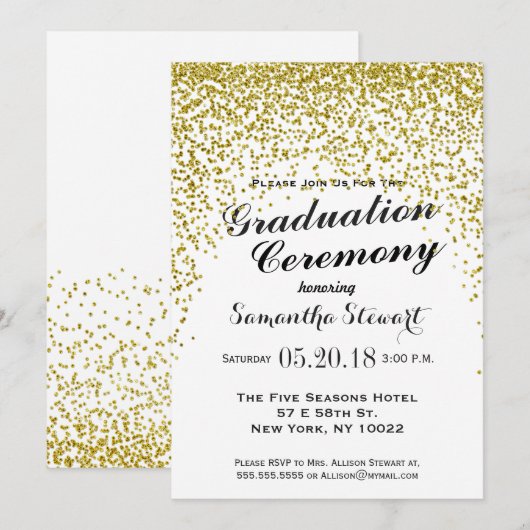 Gold Glitter Confetti Afstuderen Uitnodigingen (Voorkant / Achterkant)