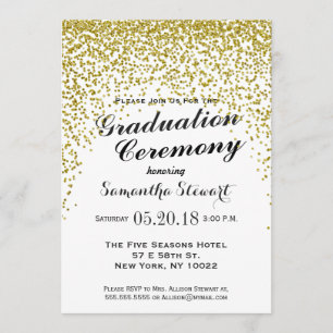 Gold Glitter Confetti Afstuderen Uitnodigingen