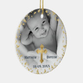 Gold Glitter Confetti Baby Baptisme Foto Keramisch Ornament (Rechts)