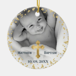 Gold Glitter Confetti Baby Baptisme Foto Keramisch Ornament
