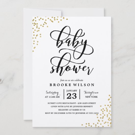 Gold Glitter Confetti Baby shower Uitnodiging (Voorkant)