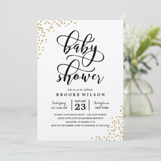 Gold Glitter Confetti Baby shower Uitnodiging (Staand voorkant)