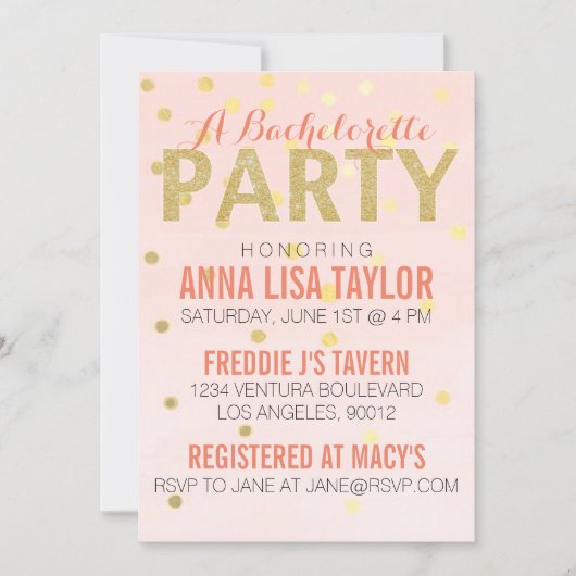 Gold Glitter Confetti Bachelorette Kaart (Voorkant)