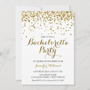 Gold Glitter Confetti Bachelorette Party Invite Kaart