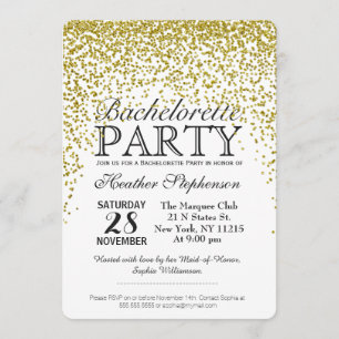 Gold Glitter Confetti Bachelorette Party nodigt ui Kaart