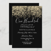 Gold Glitter Confetti Black 100e verjaardag Kaart (Voorkant / Achterkant)