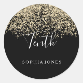 Gold Glitter Confetti Black 10e verjaardag Ronde Sticker