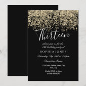 Gold Glitter Confetti Black 13-jarig feestje Kaart (Voorkant / Achterkant)