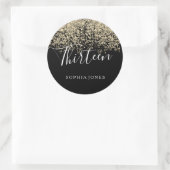Gold Glitter Confetti Black 13-jarig feestje Ronde Sticker (Tas)