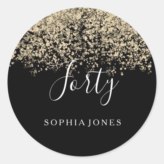 Gold Glitter Confetti Black 40e verjaardag Ronde Sticker (Voorkant)