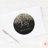 Gold Glitter Confetti Black 40e verjaardag Ronde Sticker (Envelop)