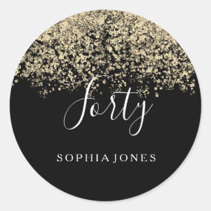 Gold Glitter Confetti Black 40e verjaardag Ronde Sticker