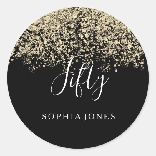 Gold Glitter Confetti Black 50ste verjaardag Ronde Sticker (Voorkant)