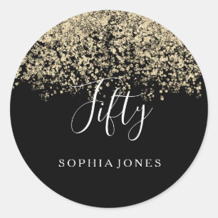 Gold Glitter Confetti Black 50ste verjaardag Ronde Sticker