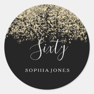 Gold Glitter Confetti Black 60ste verjaardag Ronde Sticker