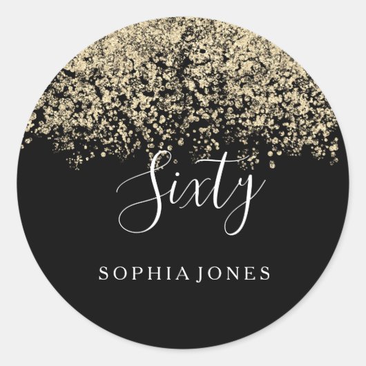 Gold Glitter Confetti Black 60ste verjaardag Ronde Sticker (Voorkant)