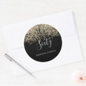 Gold Glitter Confetti Black 60ste verjaardag Ronde Sticker (Envelop)