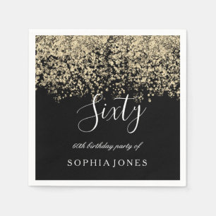 Gold Glitter Confetti Black 60ste verjaardag Servetten