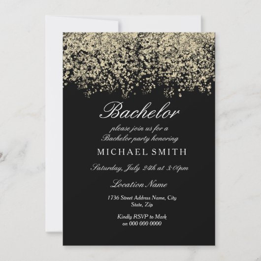 Gold Glitter Confetti Black Bachelor Party Kaart (Voorkant)